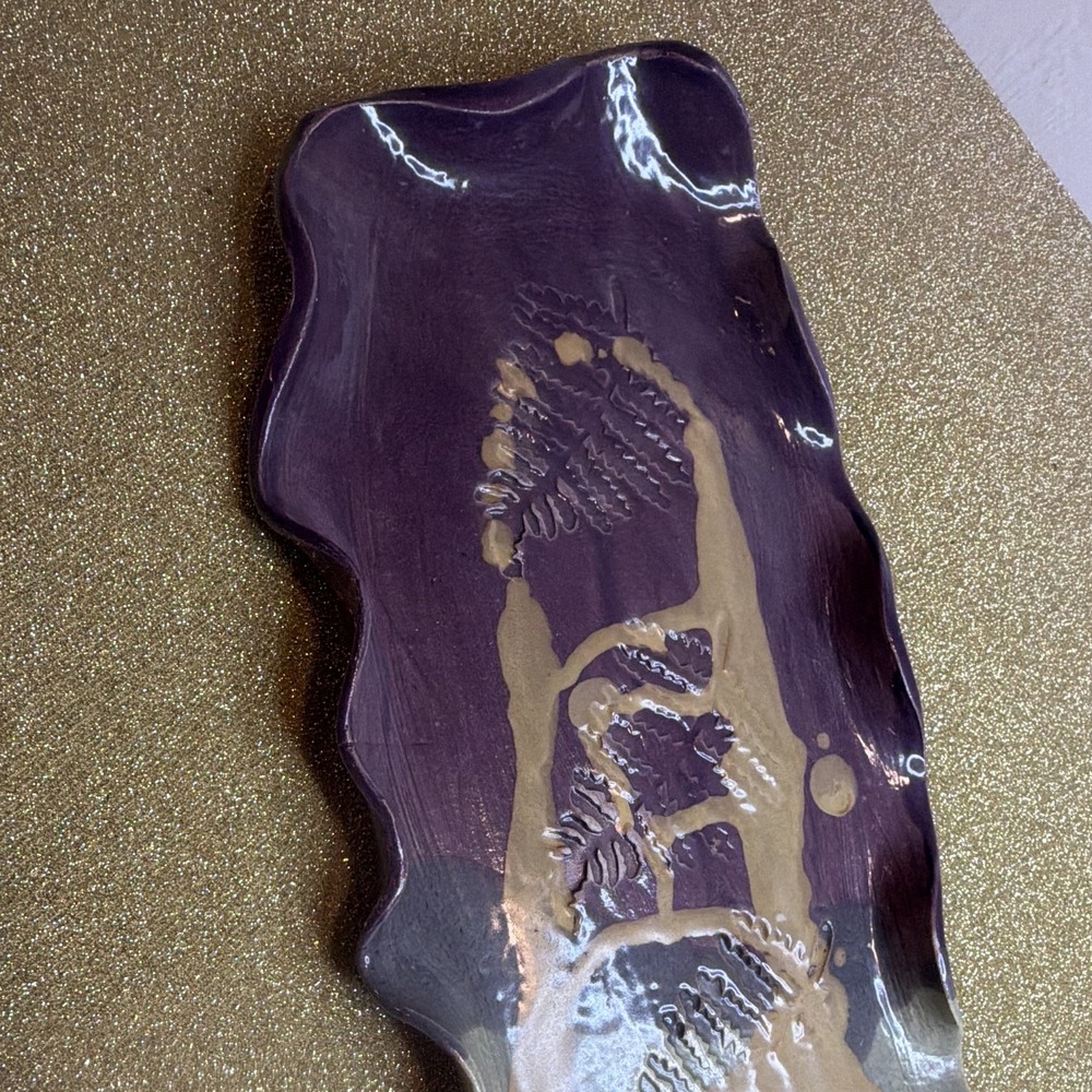 Vessels of Honor Handmade Hand Painted Art Pottery Ceramic Tray Purple Gray - Picture 3 of 8
